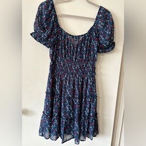 Trixxi Navy Floral Tiered Dress with Red Blossoms Medium Spring Summer